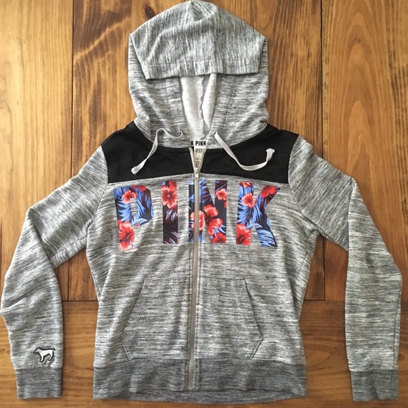 PINK Victoria's Secret Jackets & Blazers - Victoria Secret PINK Floral Full Zip Hooded Jacket